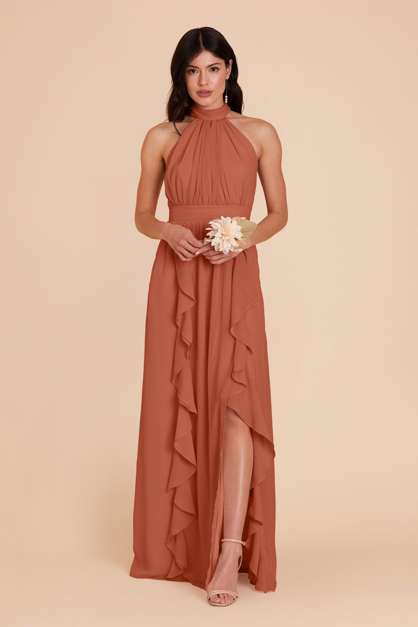 Terracotta Joyce Chiffon Dress by Birdy Grey