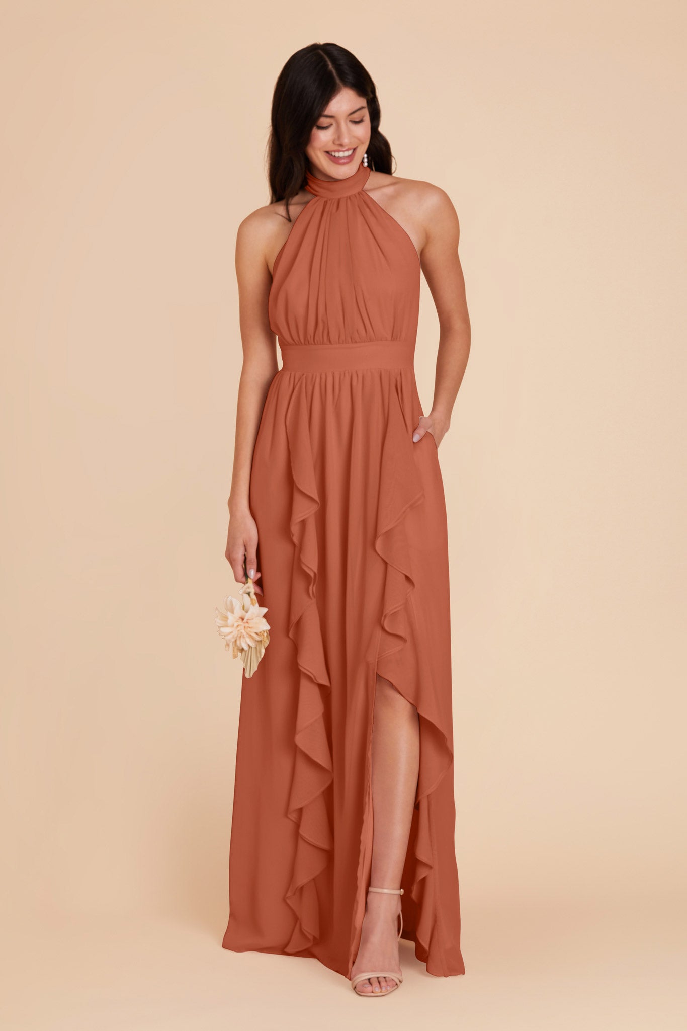 Terracotta Joyce Chiffon Dress by Birdy Grey