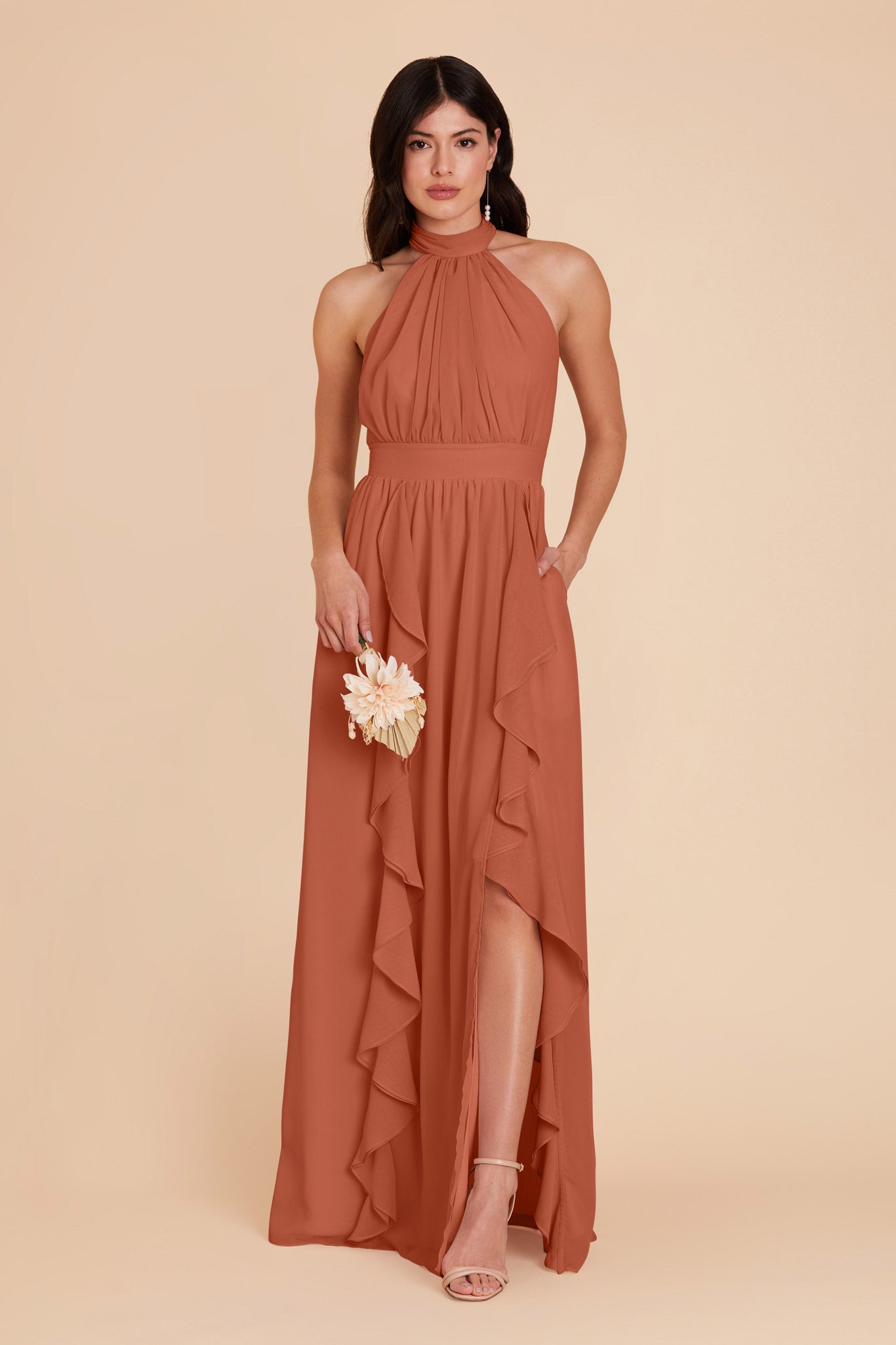 Terracotta Joyce Chiffon Dress by Birdy Grey