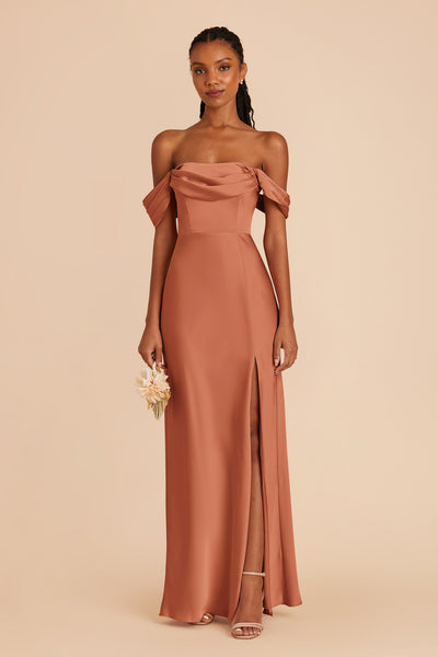 Terracotta Mia Matte Satin Dress by Birdy Grey