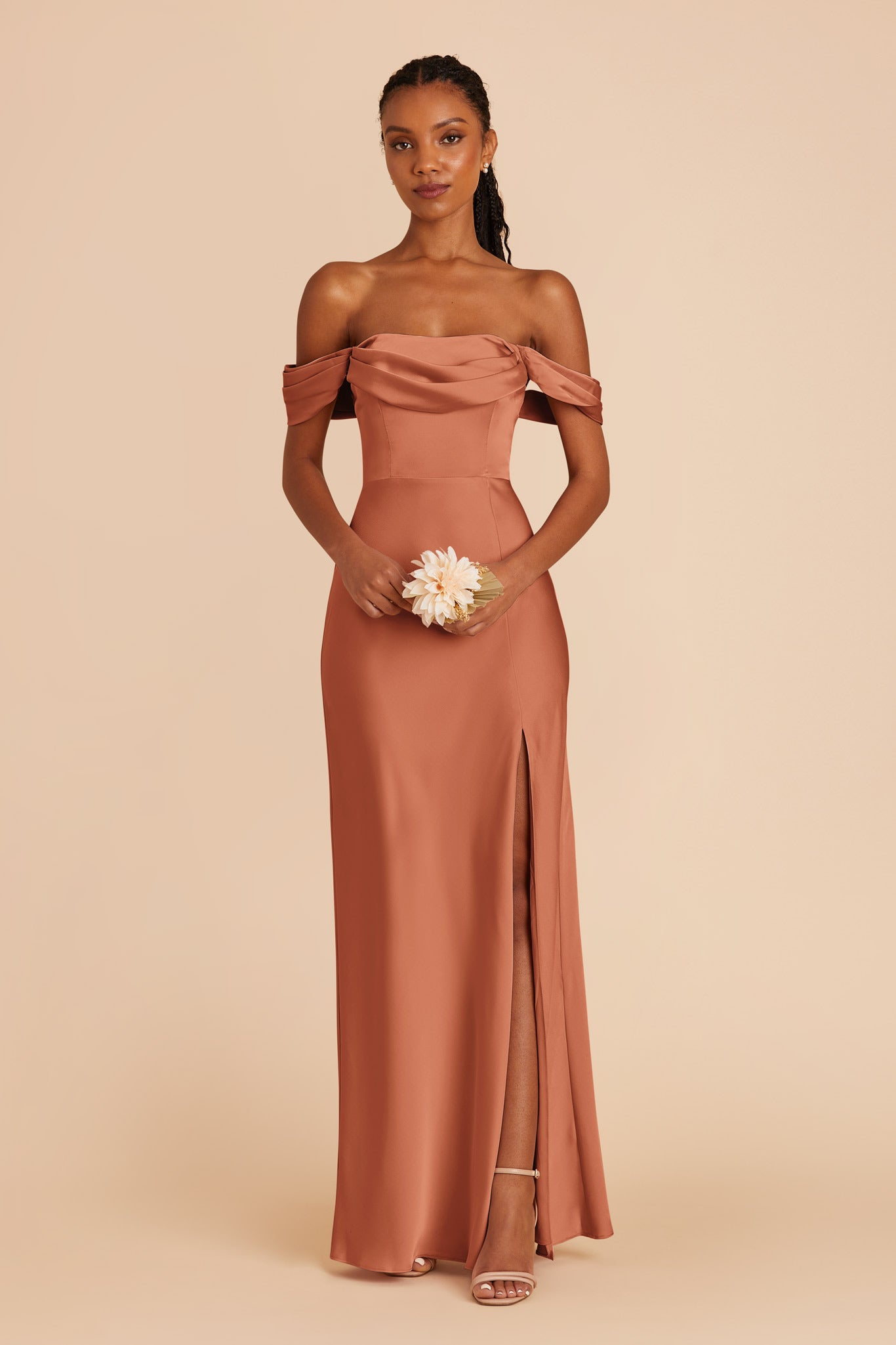 Terracotta Mia Matte Satin Dress by Birdy Grey