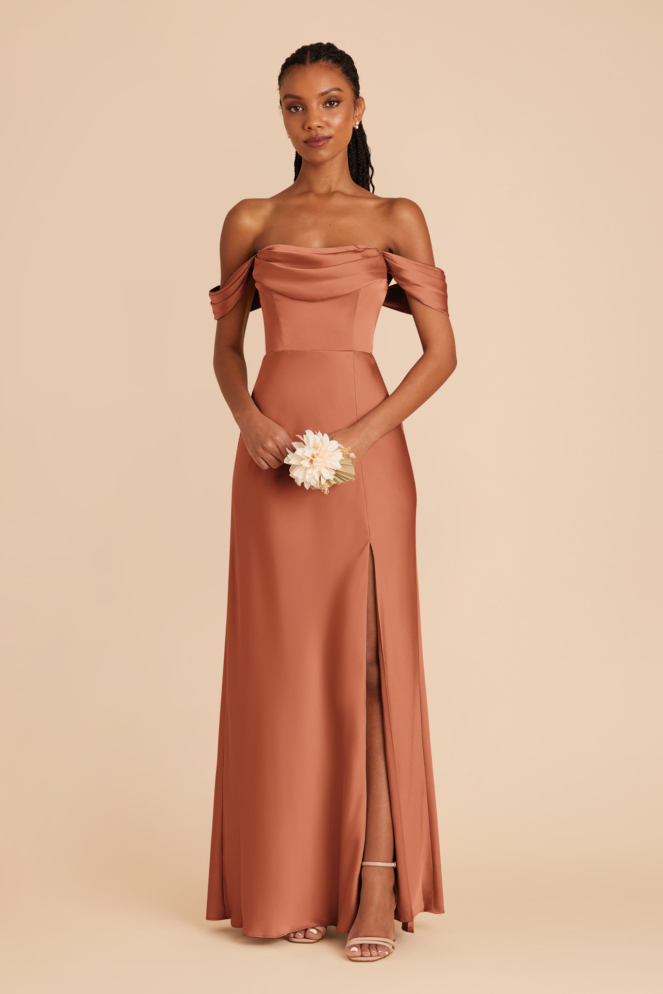 Terracotta Mia Matte Satin Dress by Birdy Grey