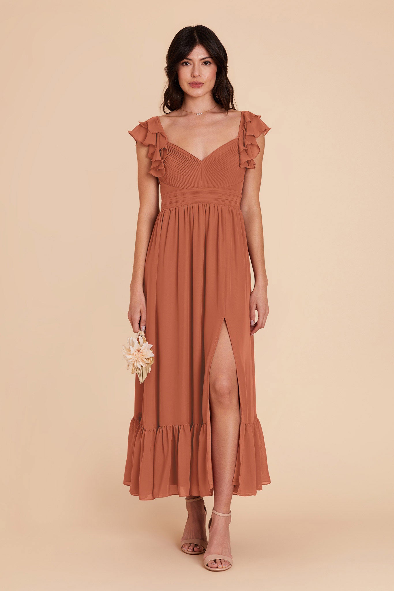 Terracotta Michelle Chiffon Dress by Birdy Grey