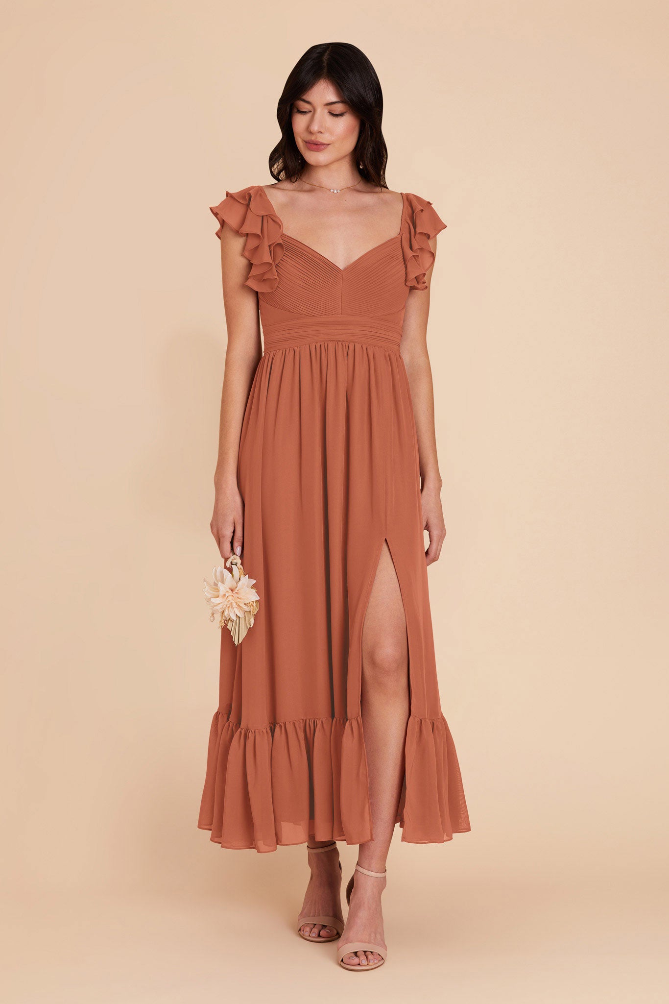 Terracotta Michelle Chiffon Dress by Birdy Grey