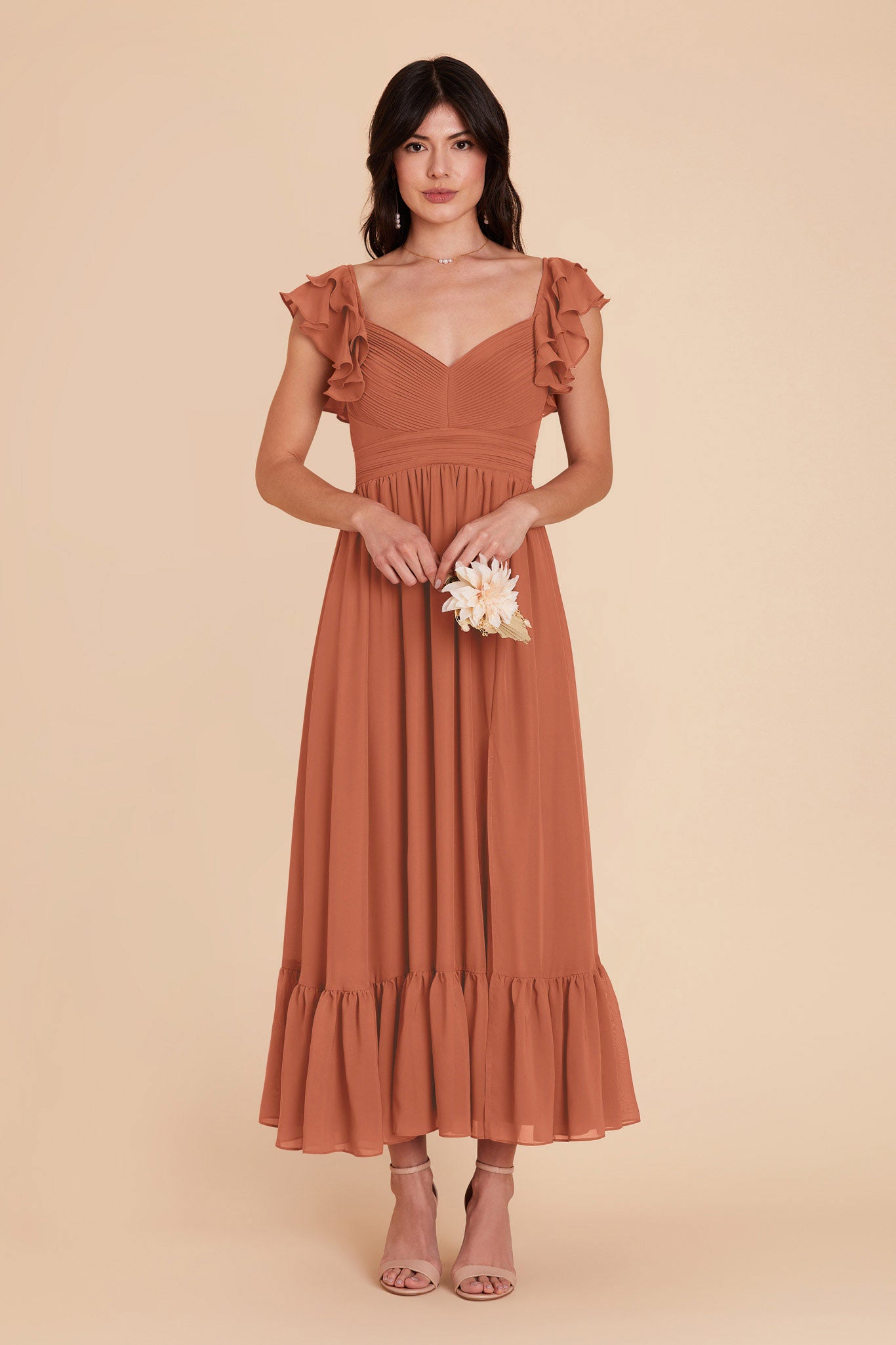 Terracotta Michelle Chiffon Dress by Birdy Grey