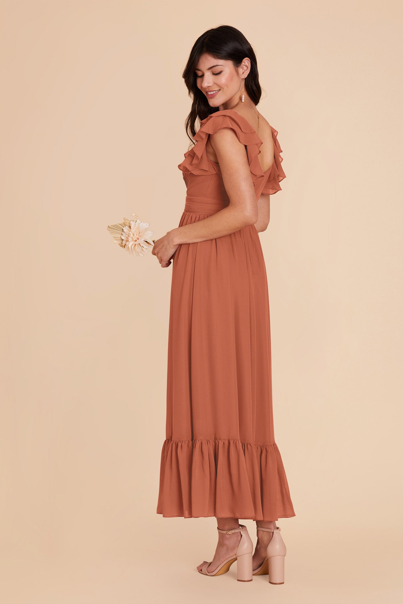 Terracotta Michelle Chiffon Dress by Birdy Grey