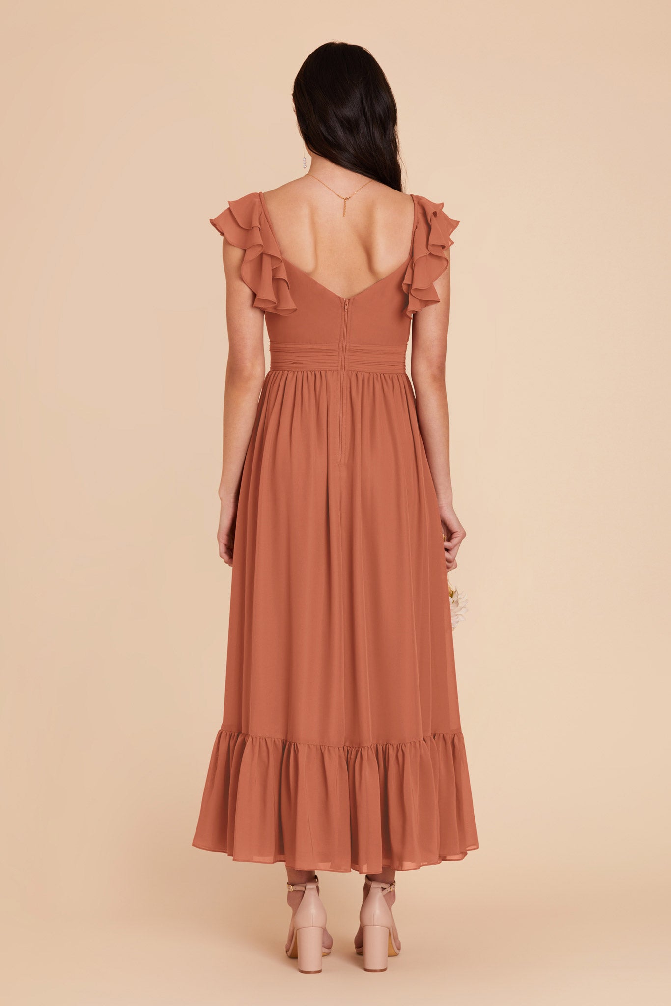 Terracotta Michelle Chiffon Dress by Birdy Grey