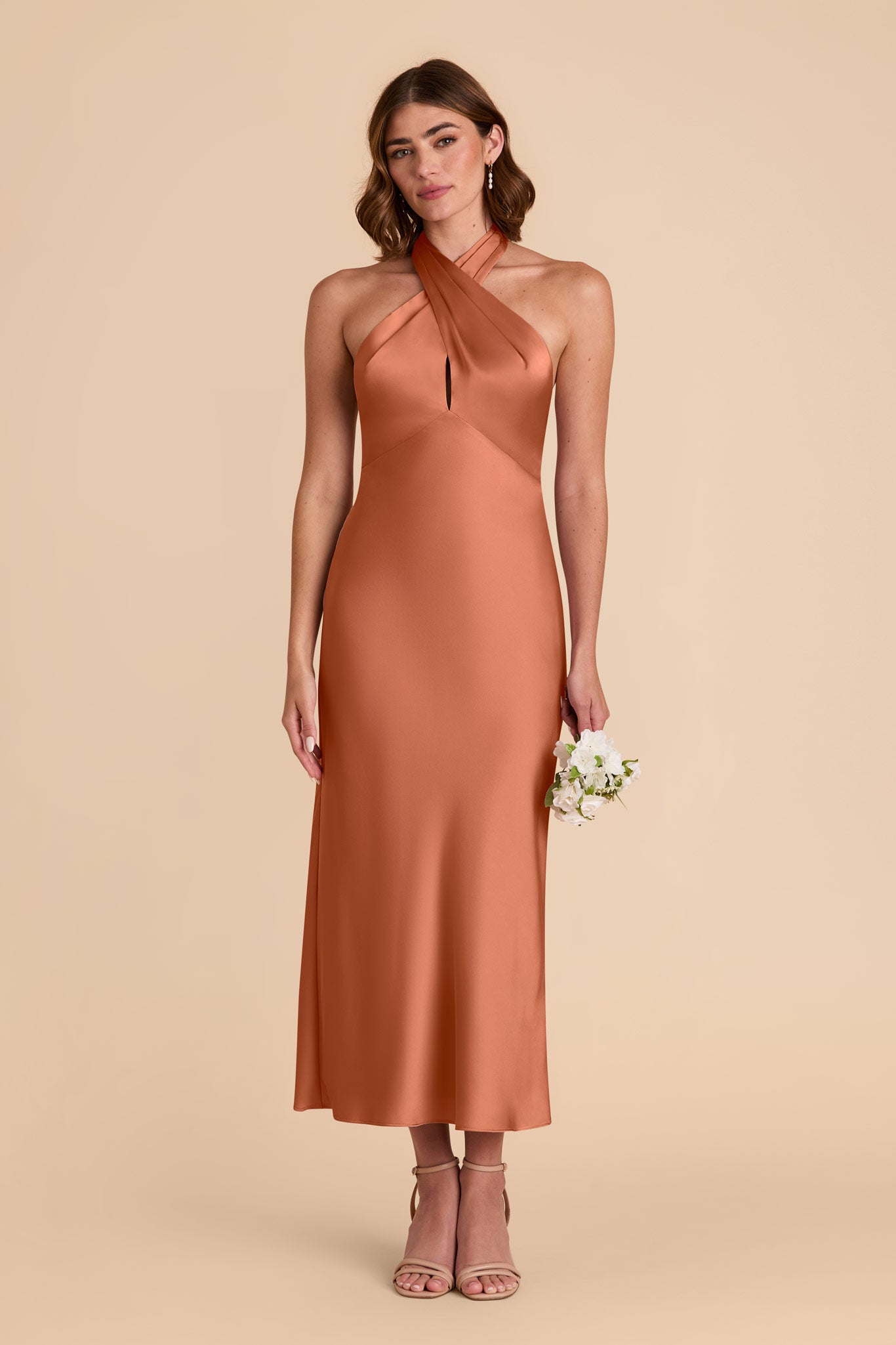 Terracotta Monique Matte Satin Dress by Birdy Grey