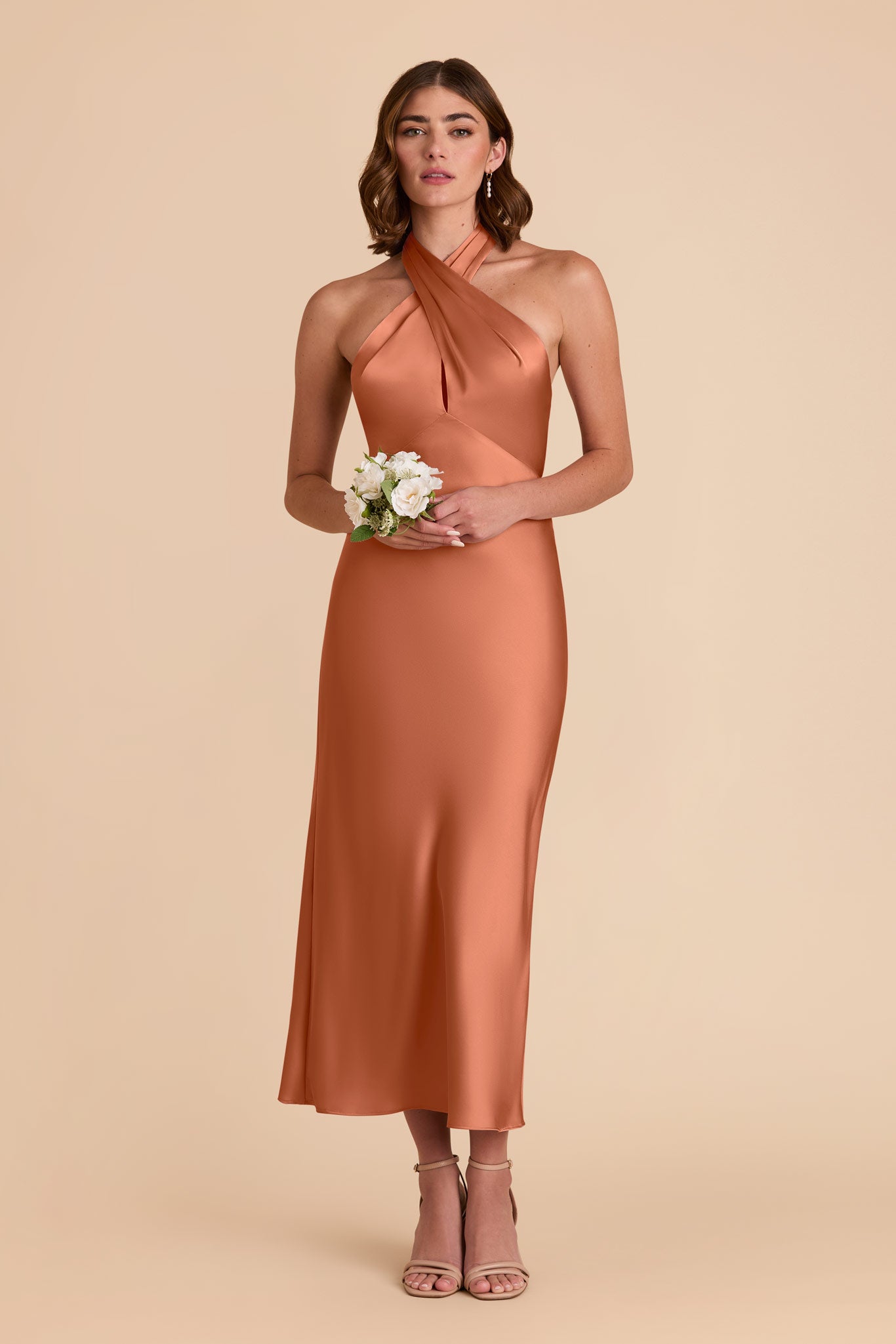 Terracotta Monique Matte Satin Dress by Birdy Grey