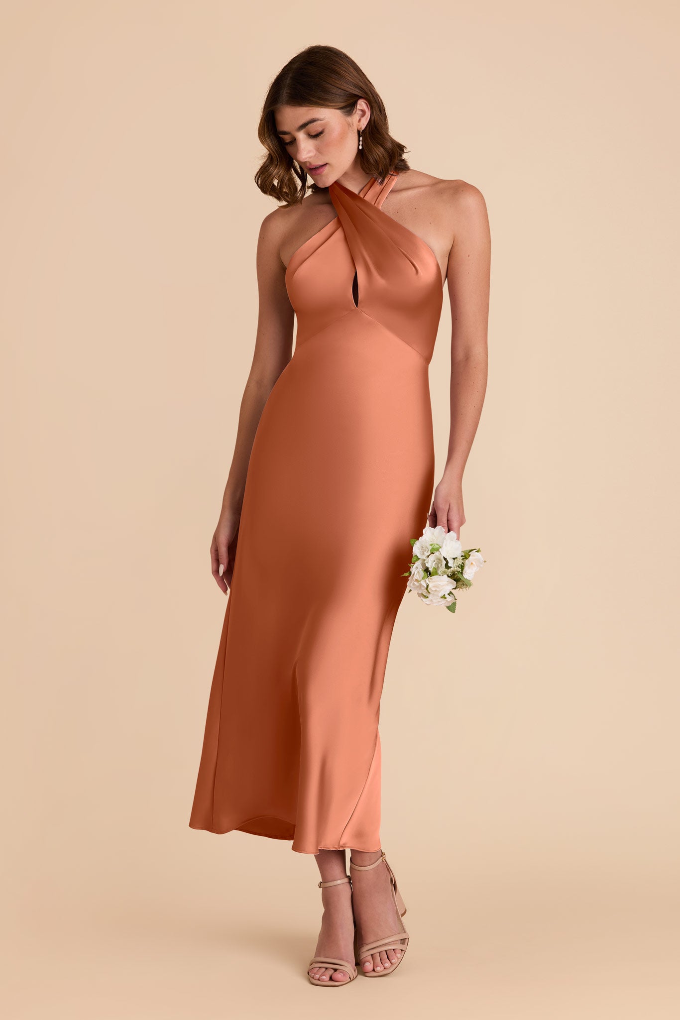 Terracotta Monique Matte Satin Dress by Birdy Grey