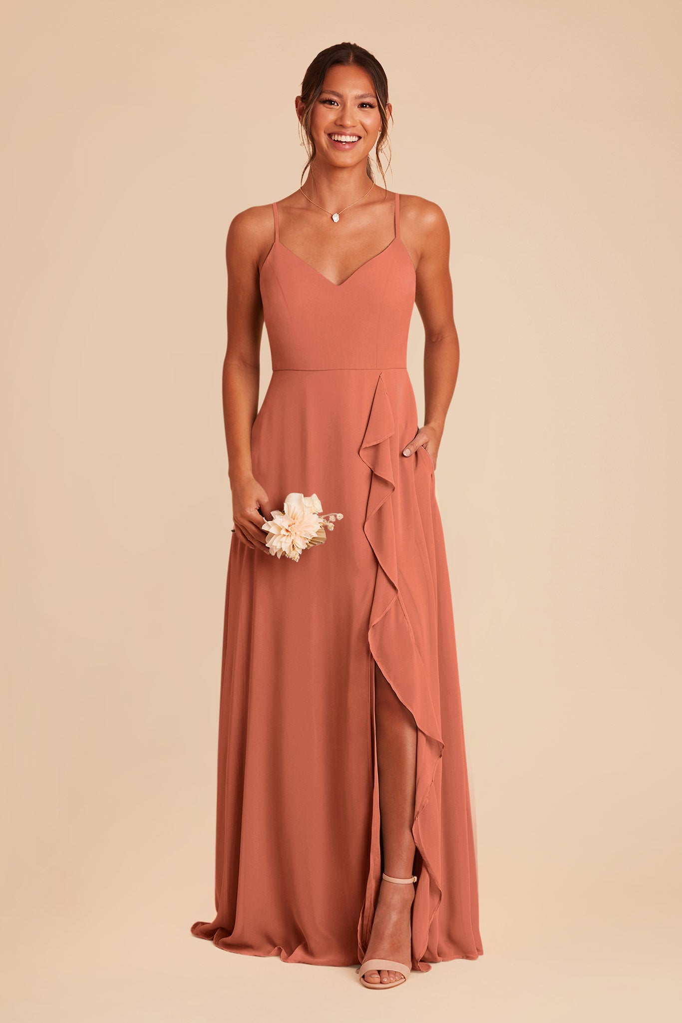 Terracotta Theresa Chiffon Dress by Birdy Grey