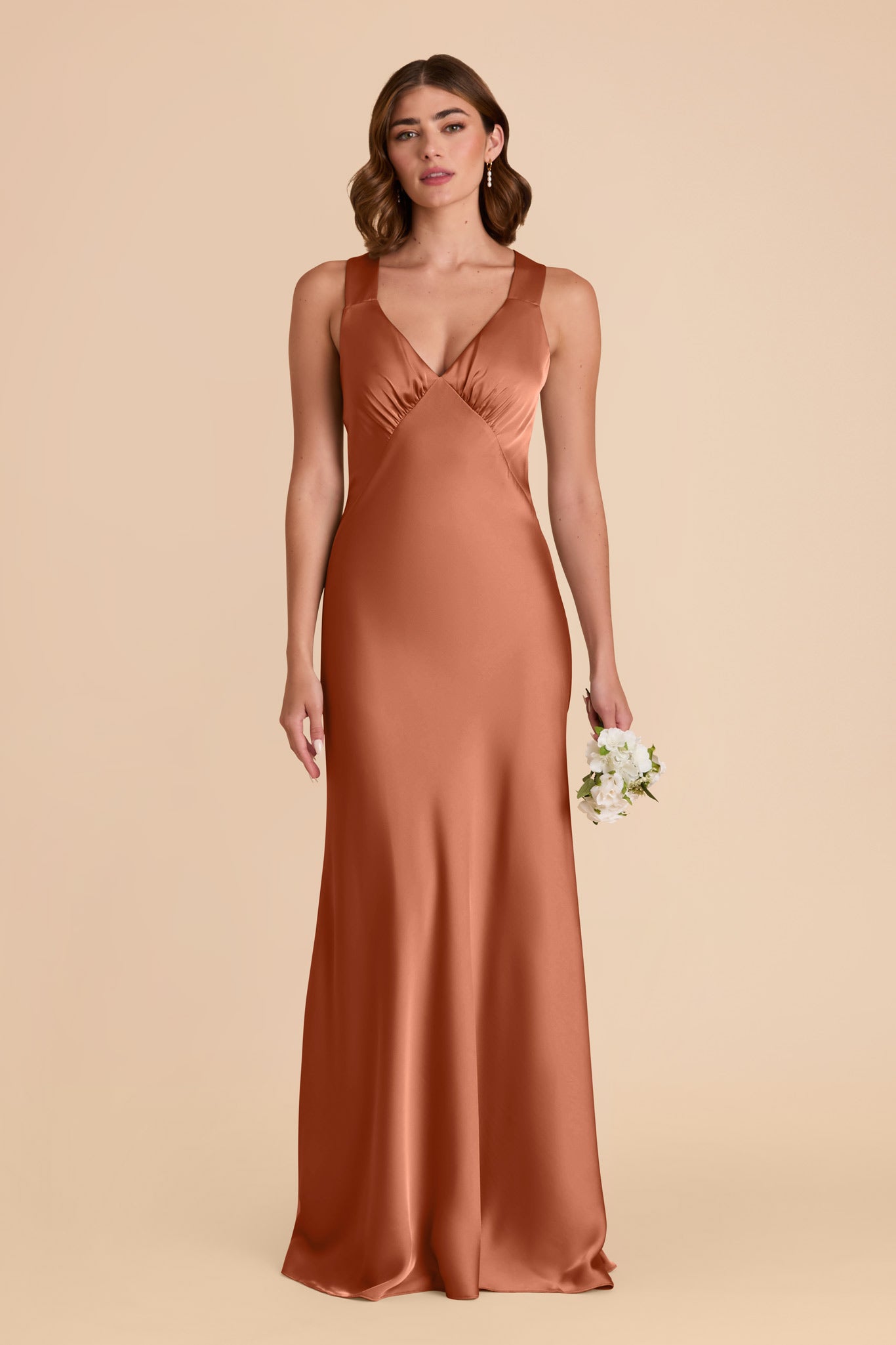 Terracotta Veronica Matte Satin Dress by Birdy Grey