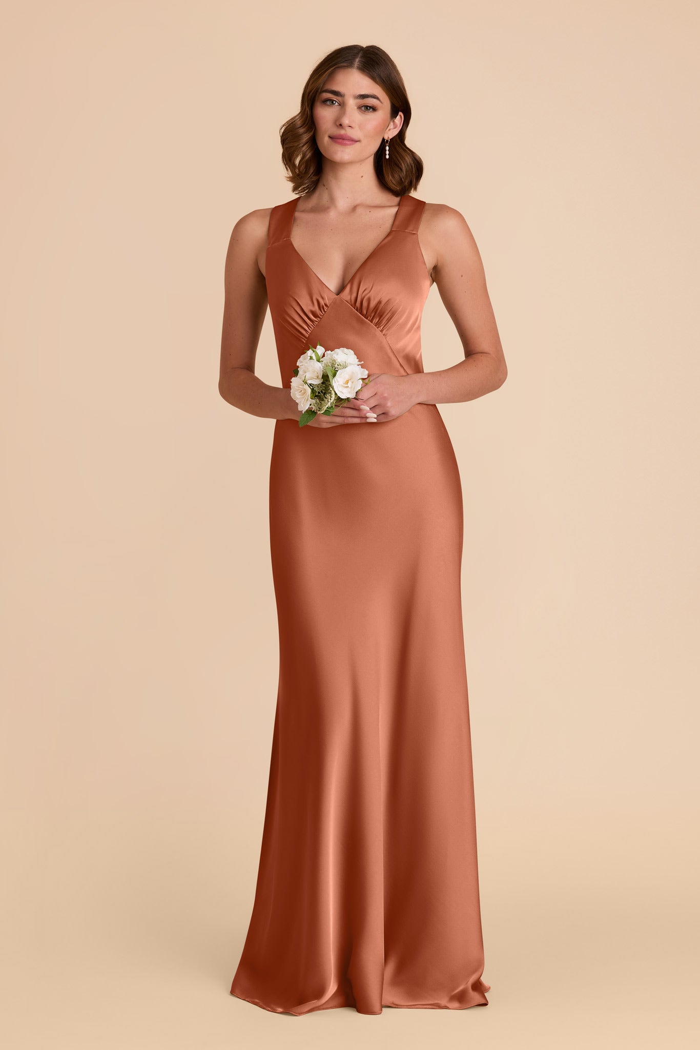 Terracotta Veronica Matte Satin Dress by Birdy Grey