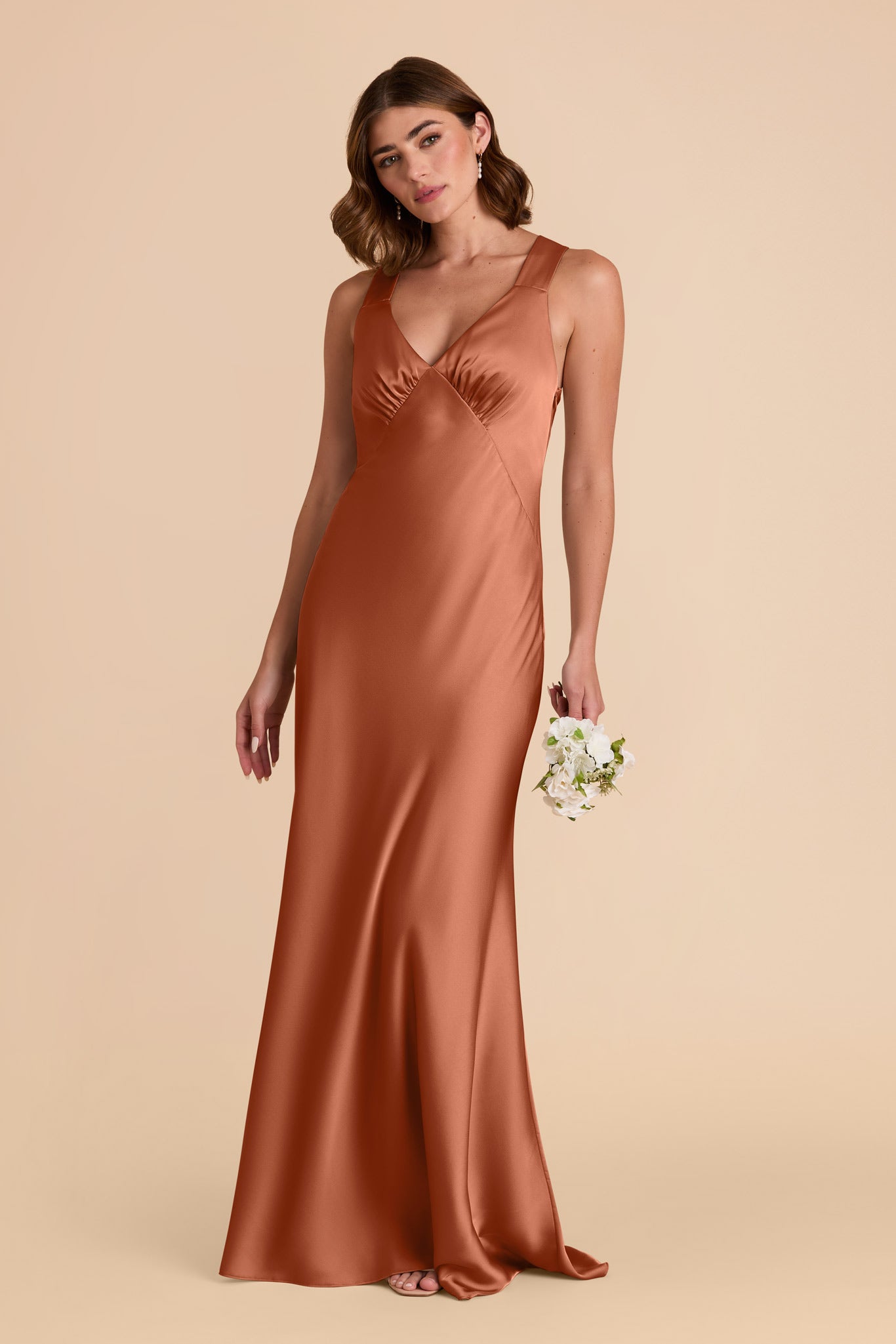 Terracotta Veronica Matte Satin Dress by Birdy Grey