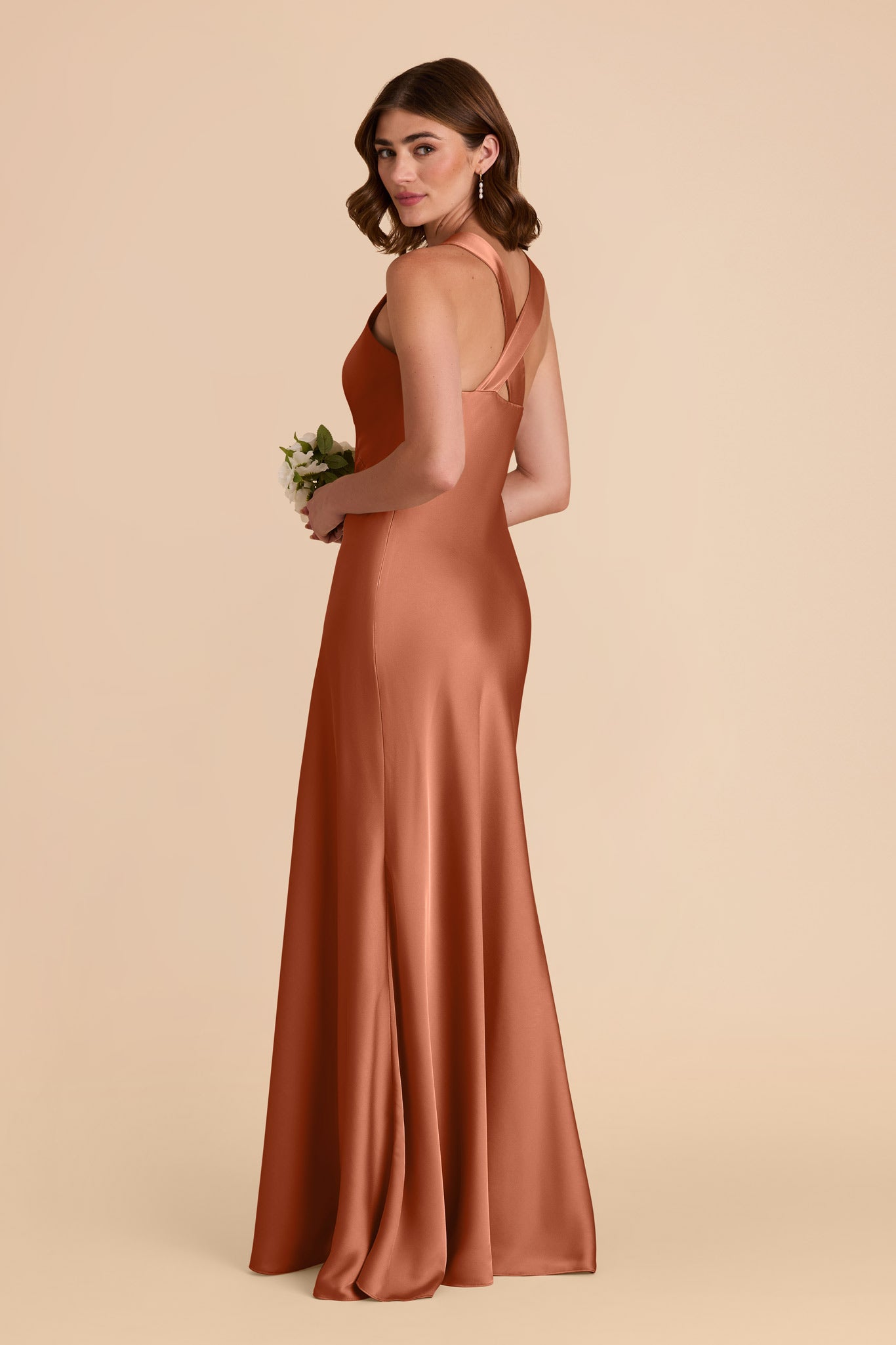 Terracotta Veronica Matte Satin Dress by Birdy Grey