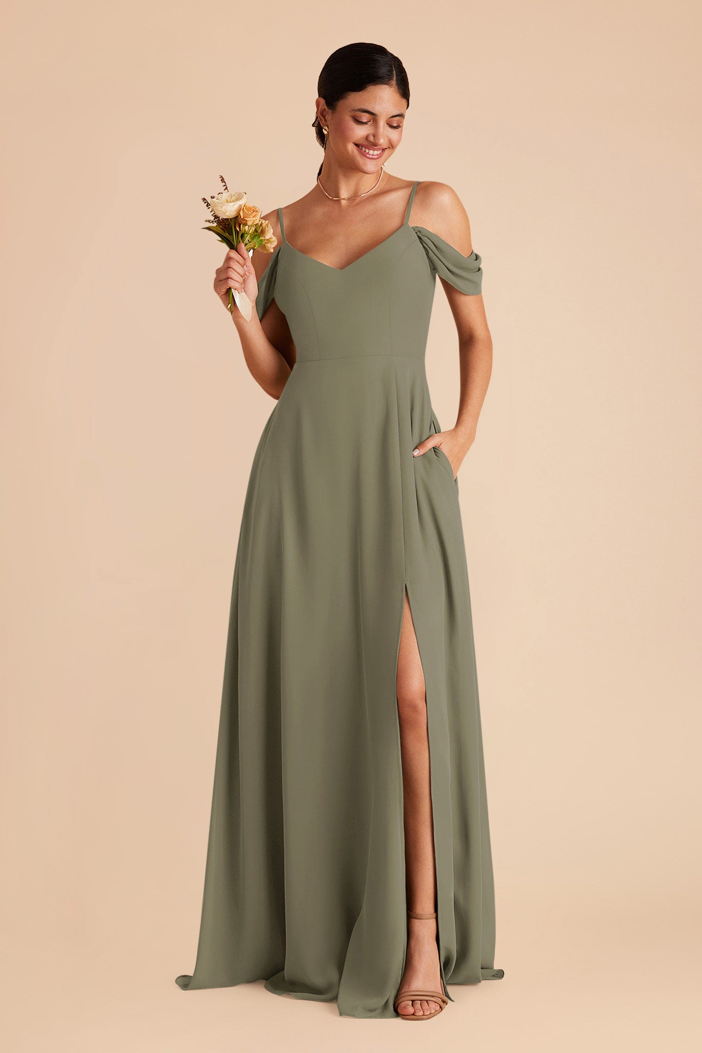 Thyme Devin Chiffon Dress with Slit by Birdy Grey