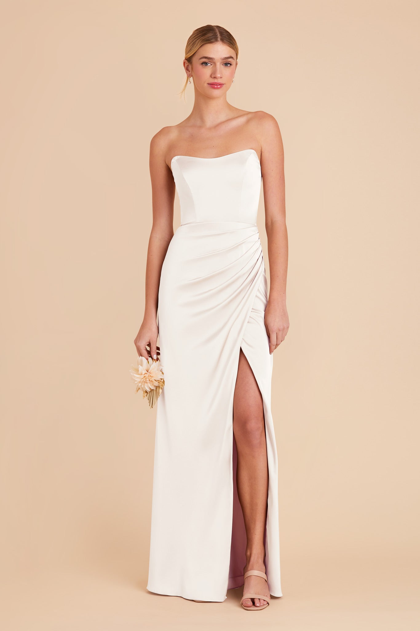 White Anne Matte Satin Dress by Birdy Grey