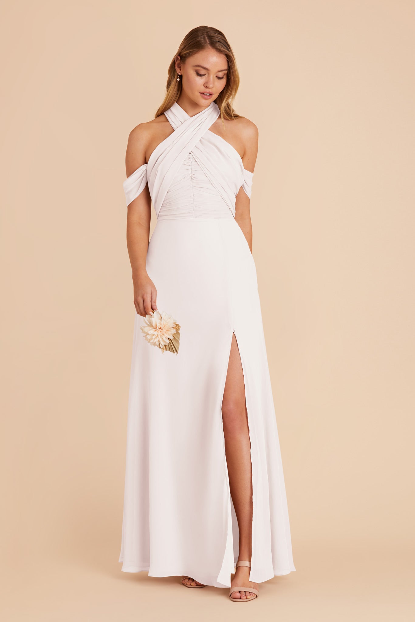 White Cara Chiffon Dress by Birdy Grey