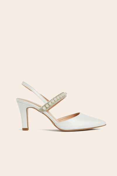 White Carissa Pearl Strap Heel by Birdy Grey