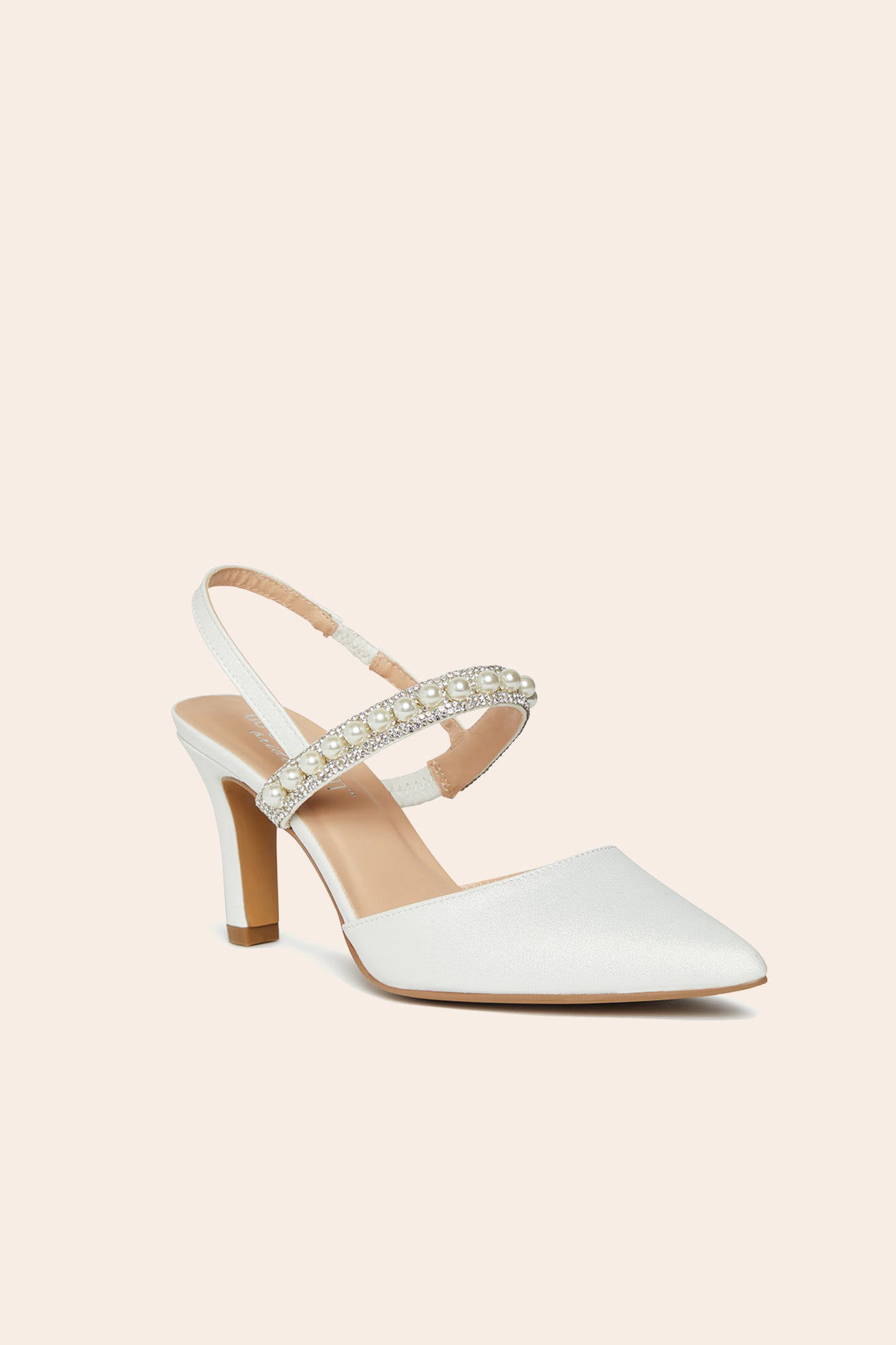 White Carissa Pearl Strap Heel by Birdy Grey