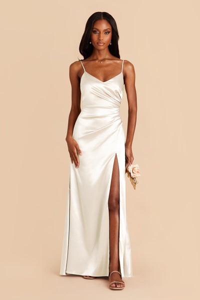 White Catherine Shiny Satin Dress by Birdy Grey