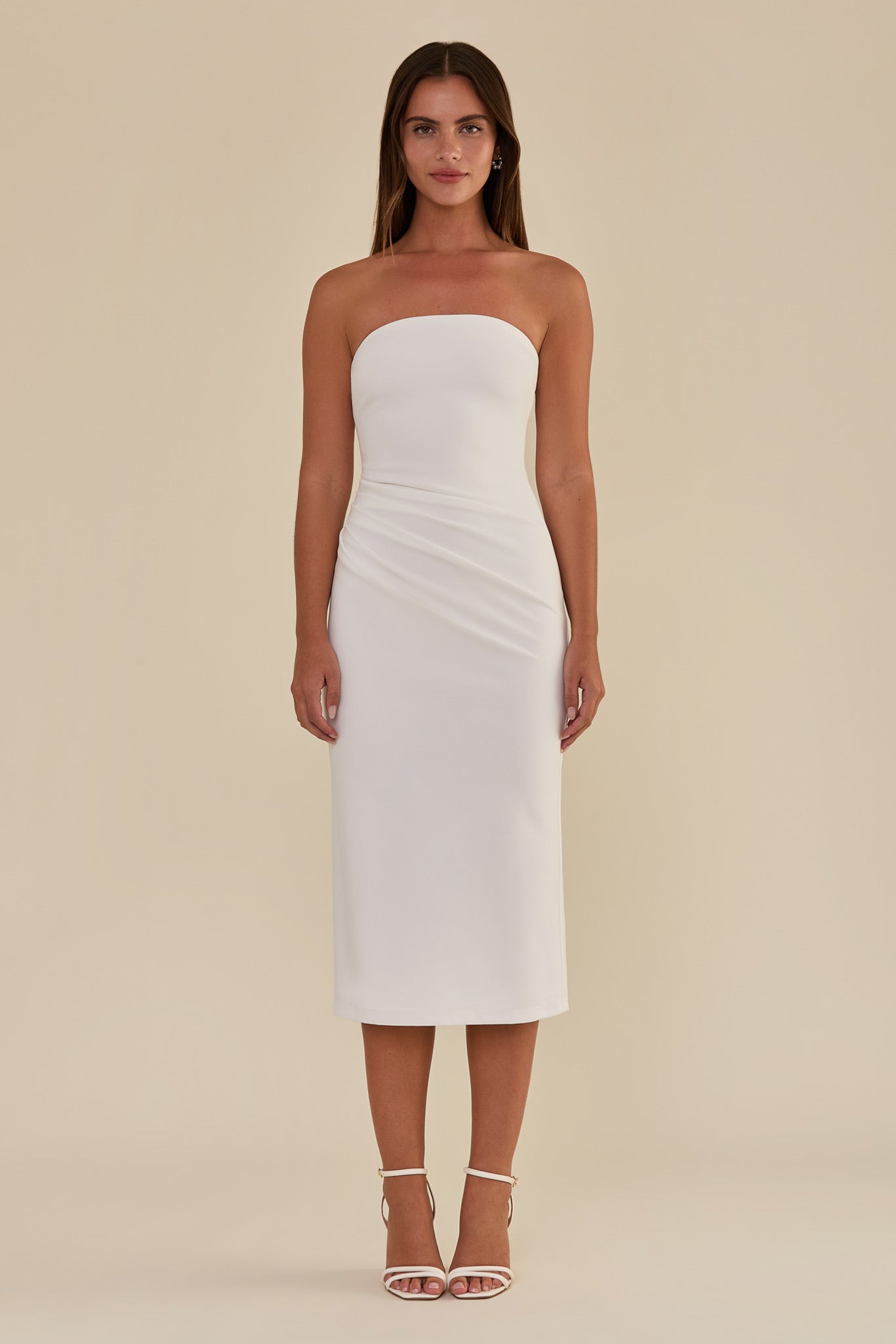 White Clara Knit Moss Crepe Dress by Birdy Grey