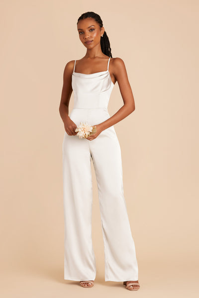 White Donna Matte Satin Bridesmaid Jumpsuit by Birdy Grey