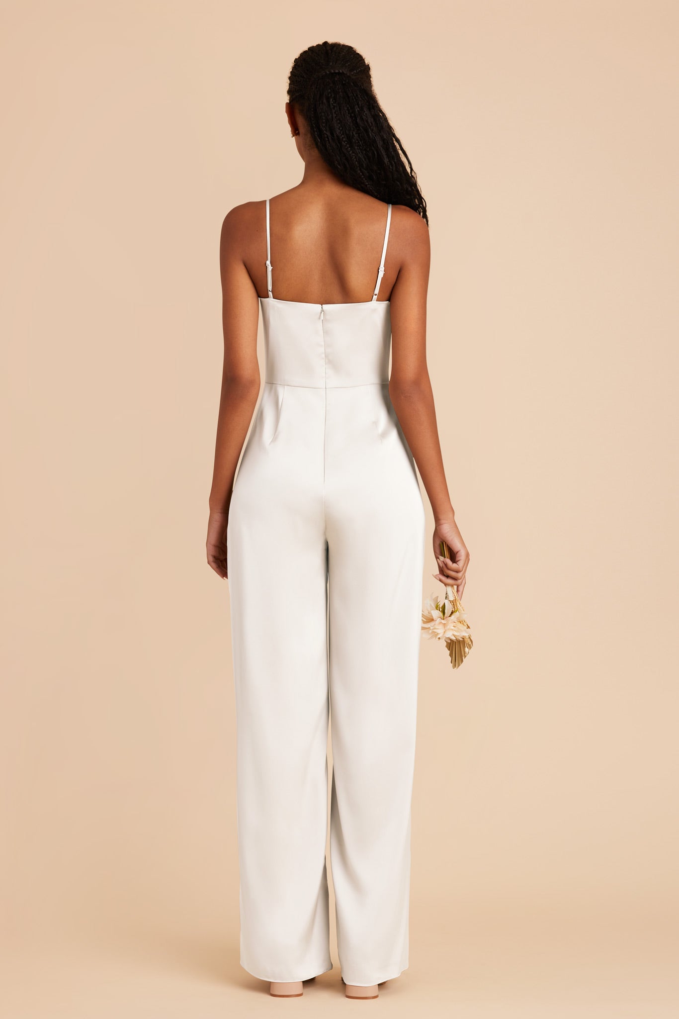 White Donna Matte Satin Bridesmaid Jumpsuit by Birdy Grey