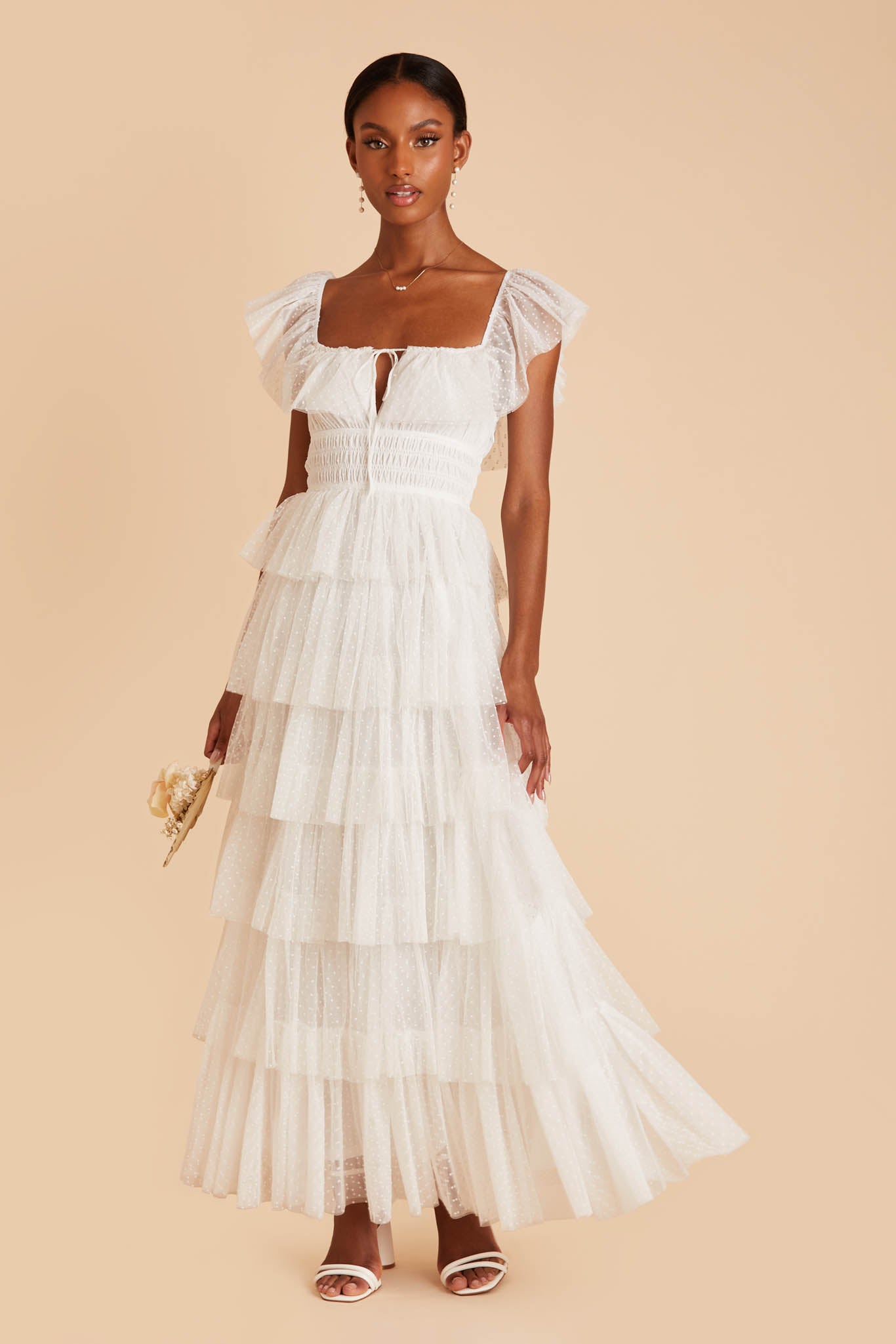 Long white hot sale ruffle dress