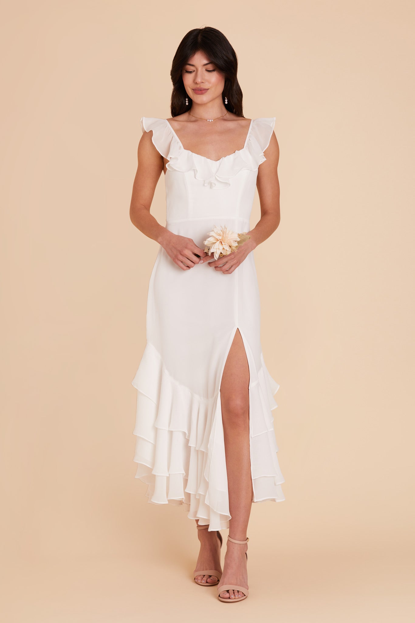 White Ginny Chiffon Dress by Birdy Grey