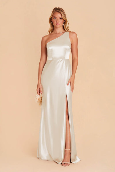 White Kira Shiny Satin Dress by Birdy Grey