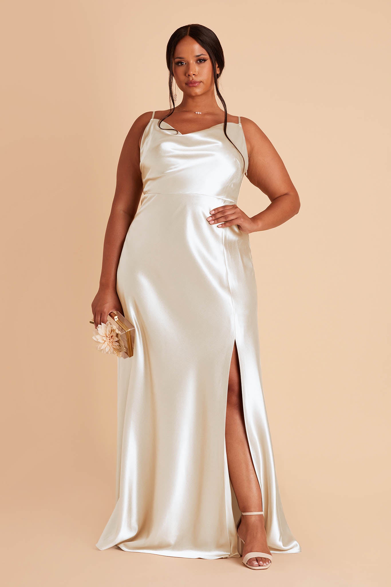 white lisa long convertible satin plus size bridesmaid dress 01