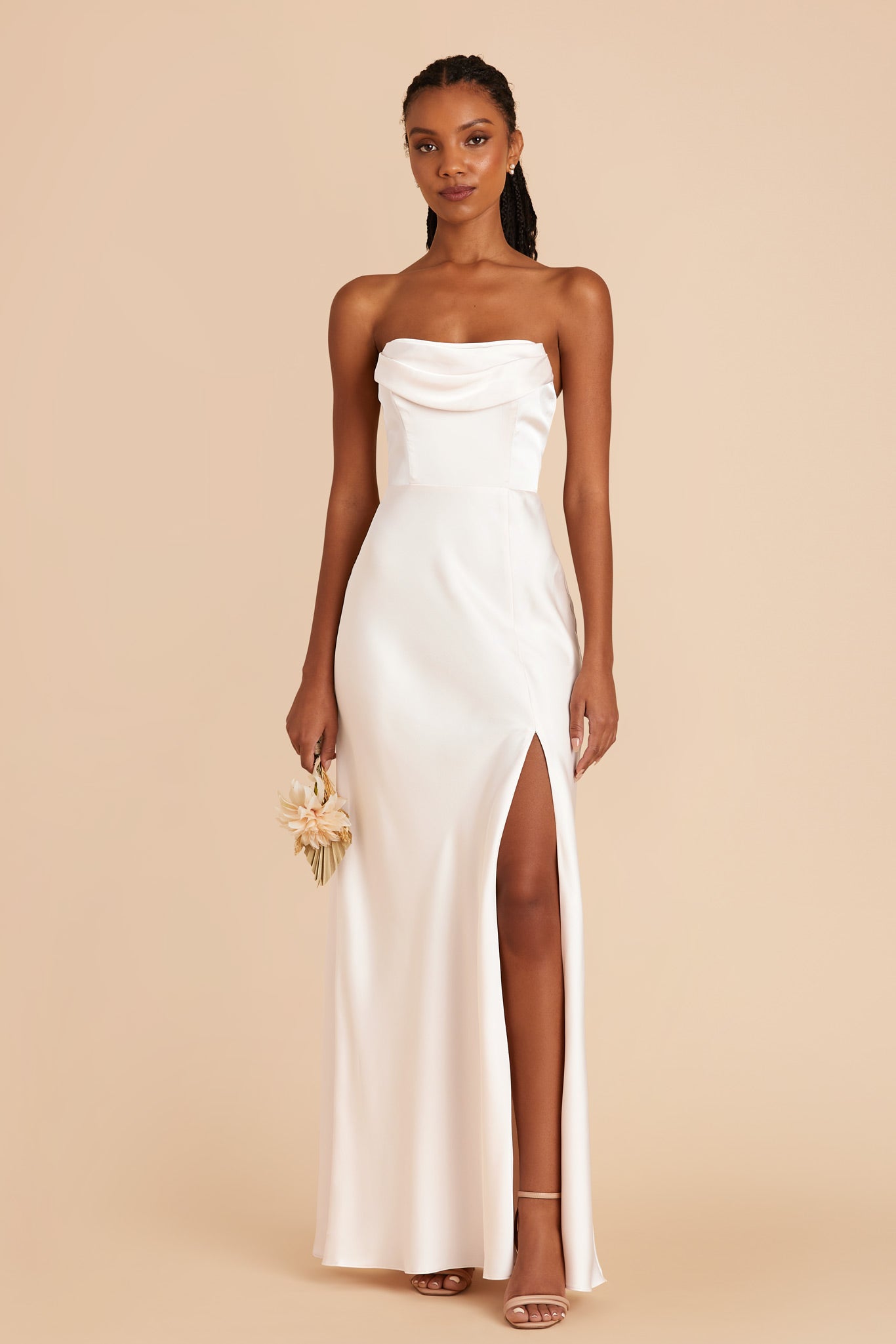 White Mia Matte Satin Convertible Dress by Birdy Grey