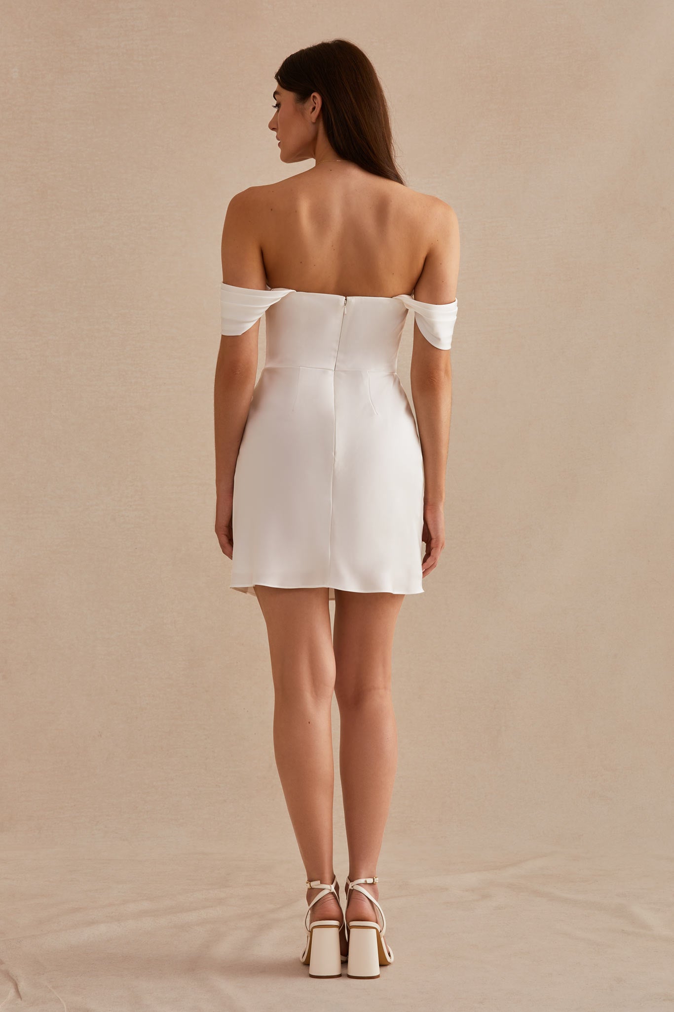 Mia Matte Satin Convertible White Mini Dress Birdy Grey