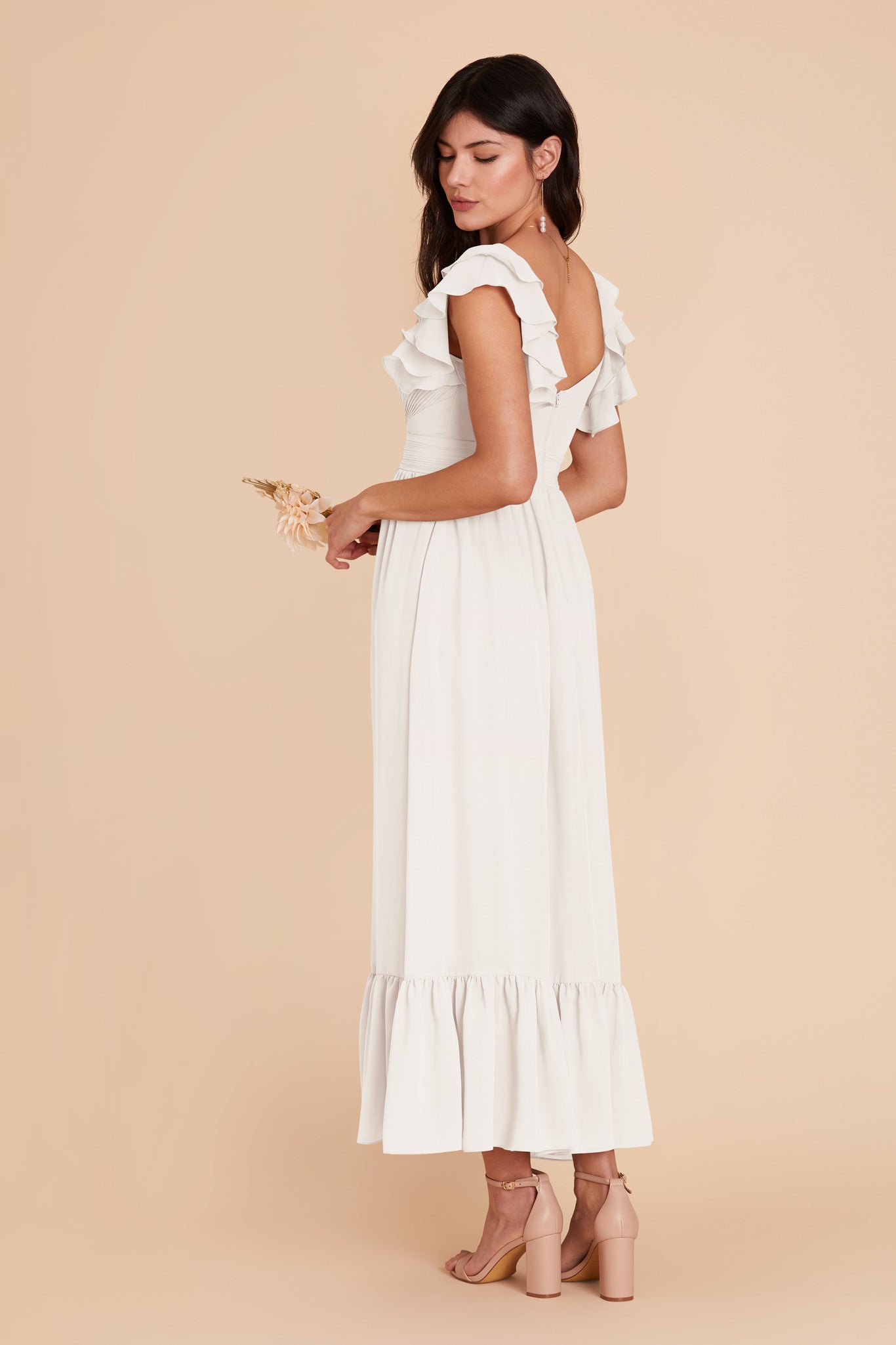 White Michelle Chiffon Dress by Birdy Grey