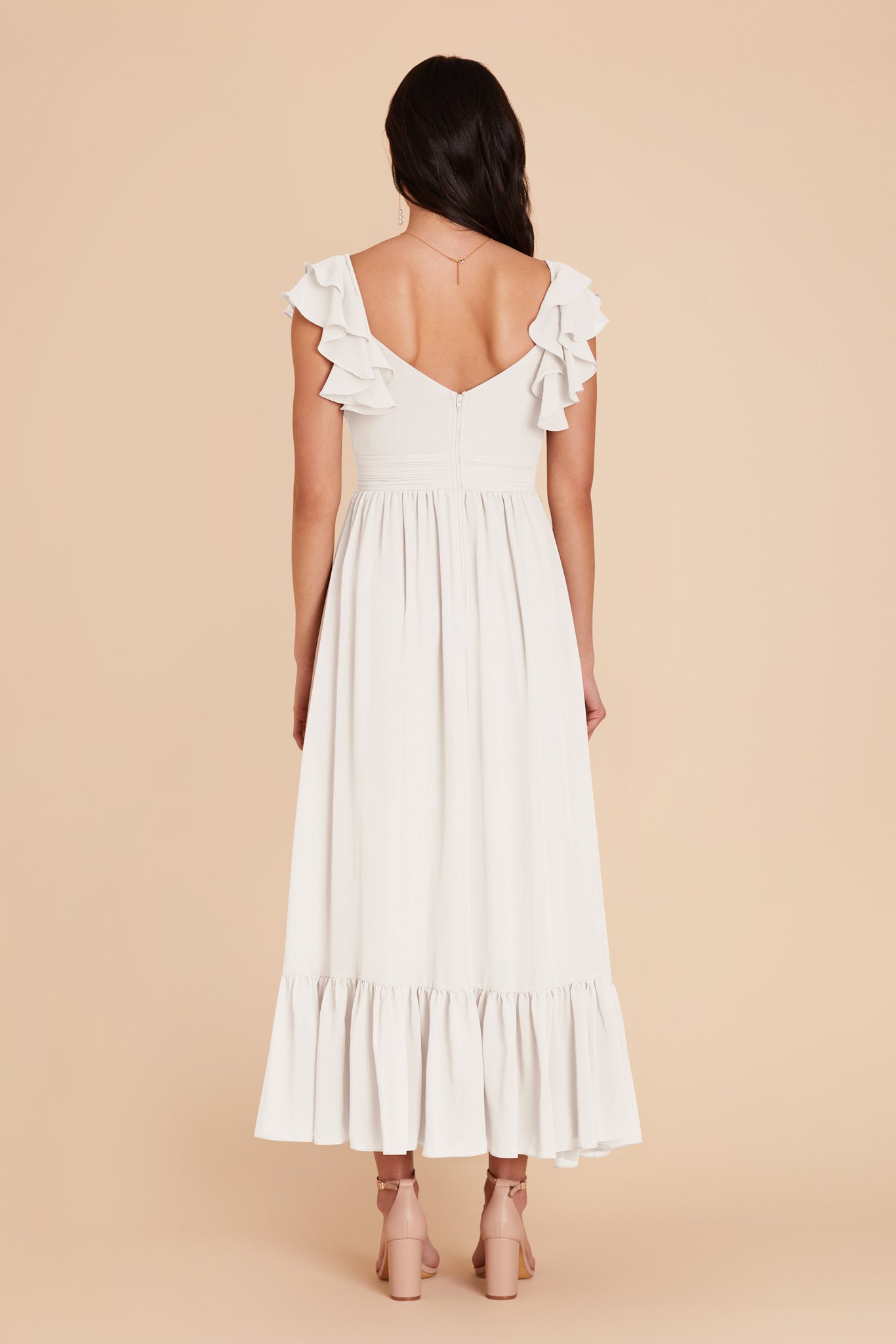 White Michelle Chiffon Dress by Birdy Grey