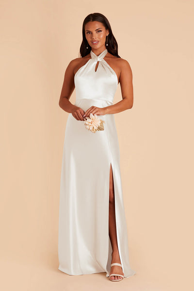 White Monica Satin Dress by Birdy Grey