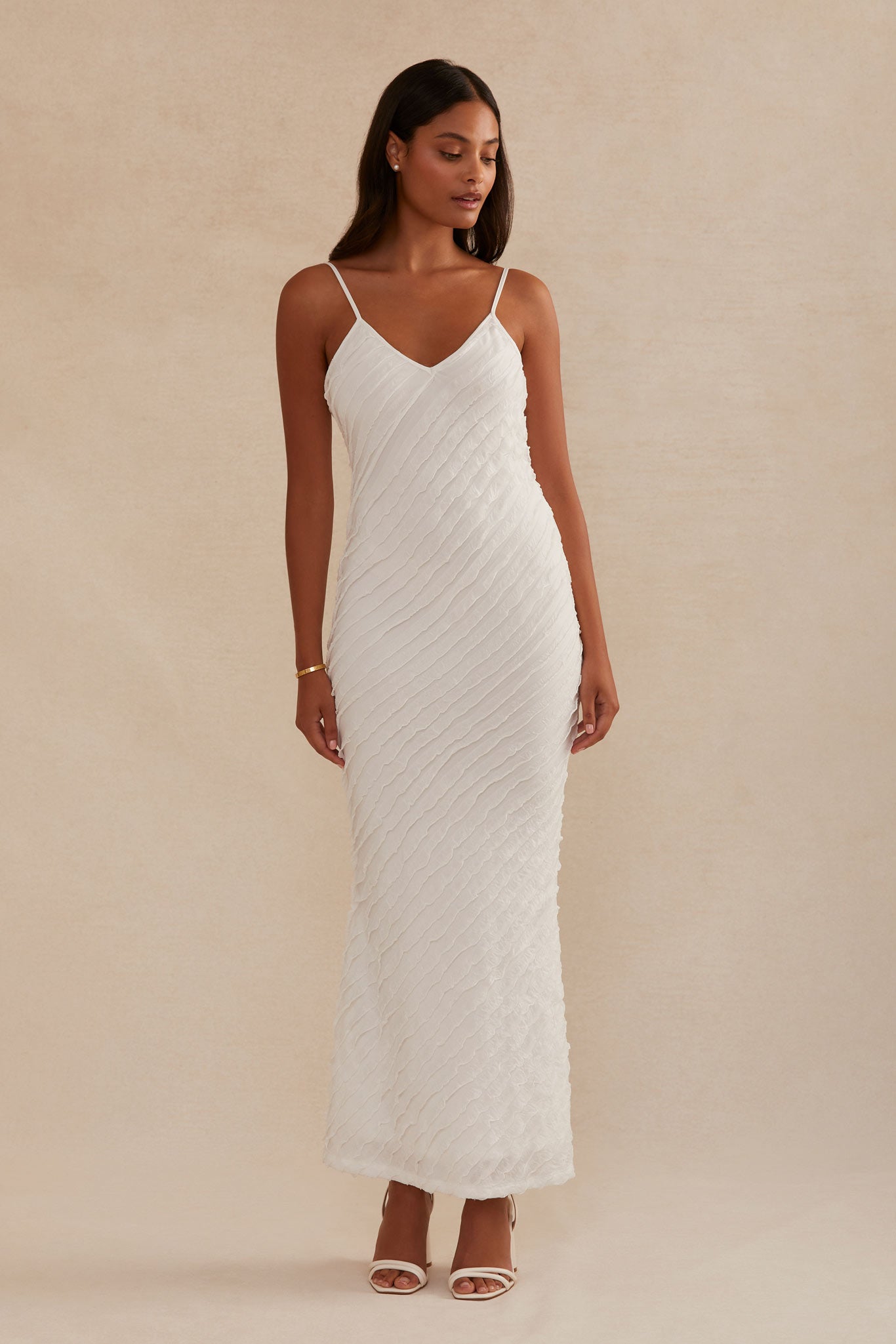 White Vanessa Ruffle Dress by Birdy Grey