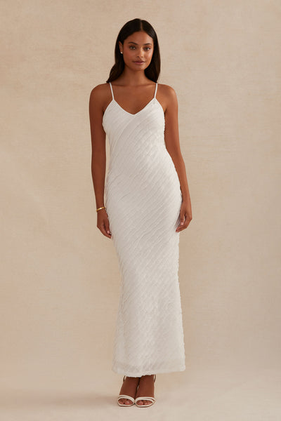 White Vanessa Ruffle Dress by Birdy Grey