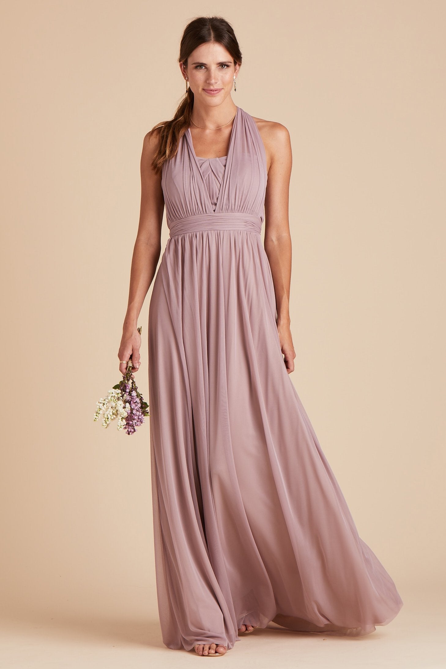 Chicky Convertible Bridesmaid Dress in Mauve Birdy Grey