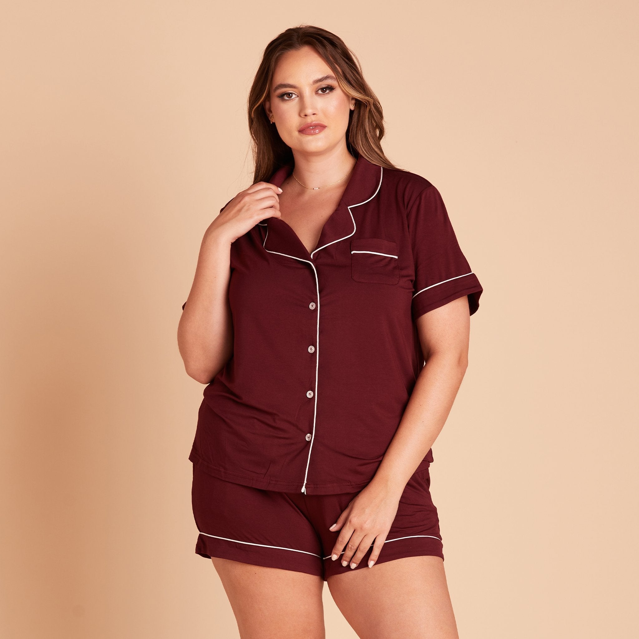 Jonny Bridesmaid PJ Set in Cabernet Birdy Grey