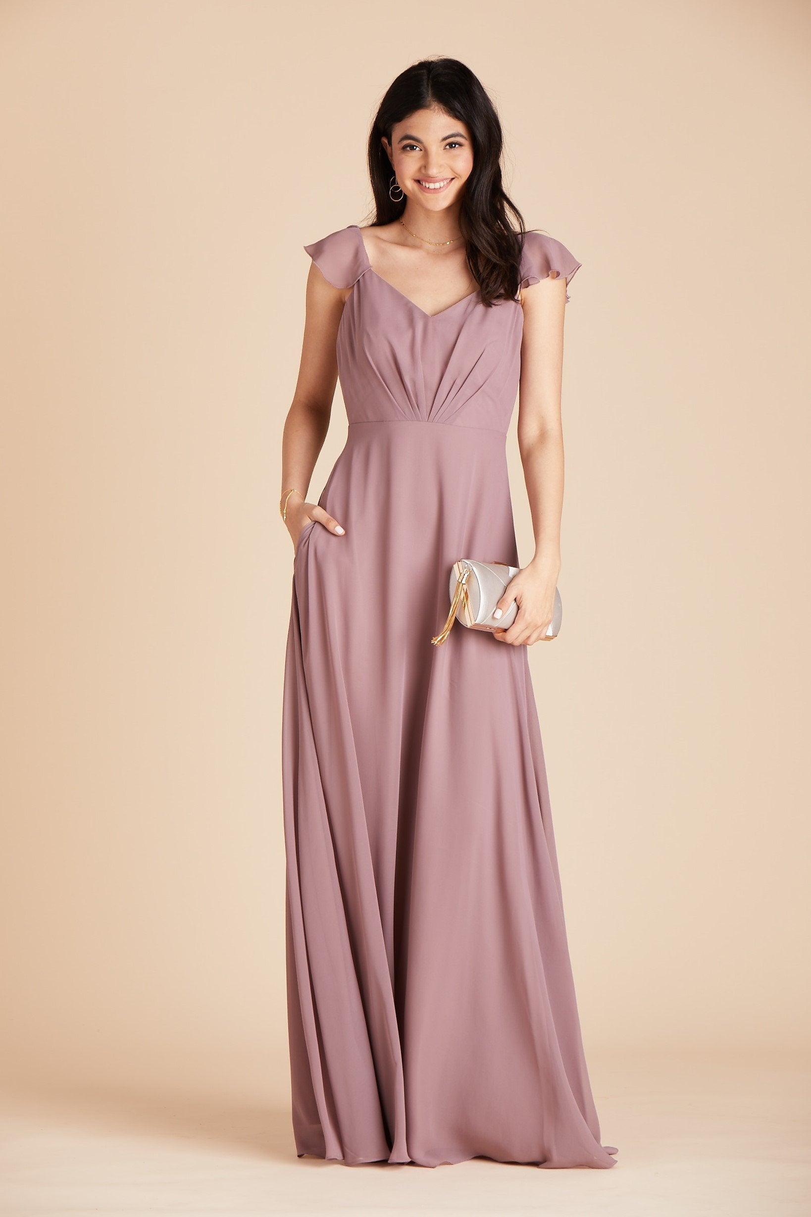 Kae Chiffon Bridesmaid Dress in Dark Mauve