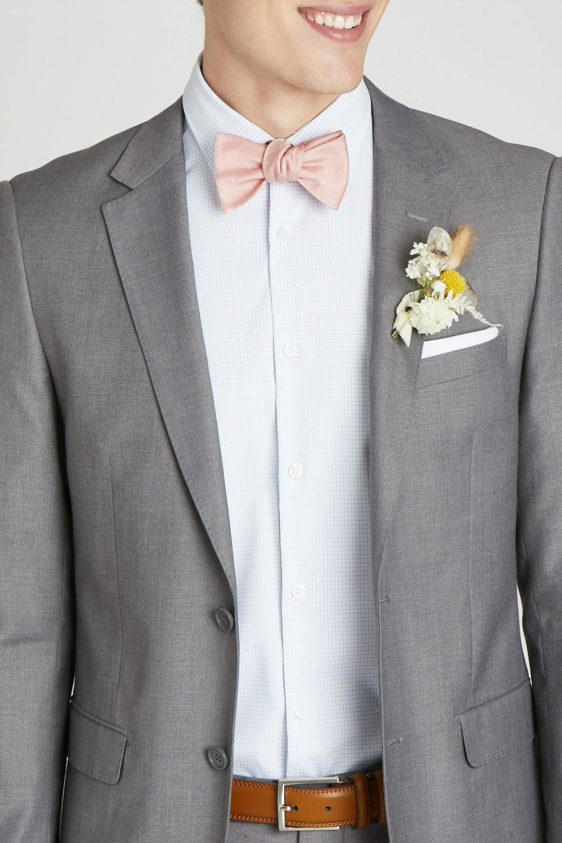 Grey tux with deals pink bow tie