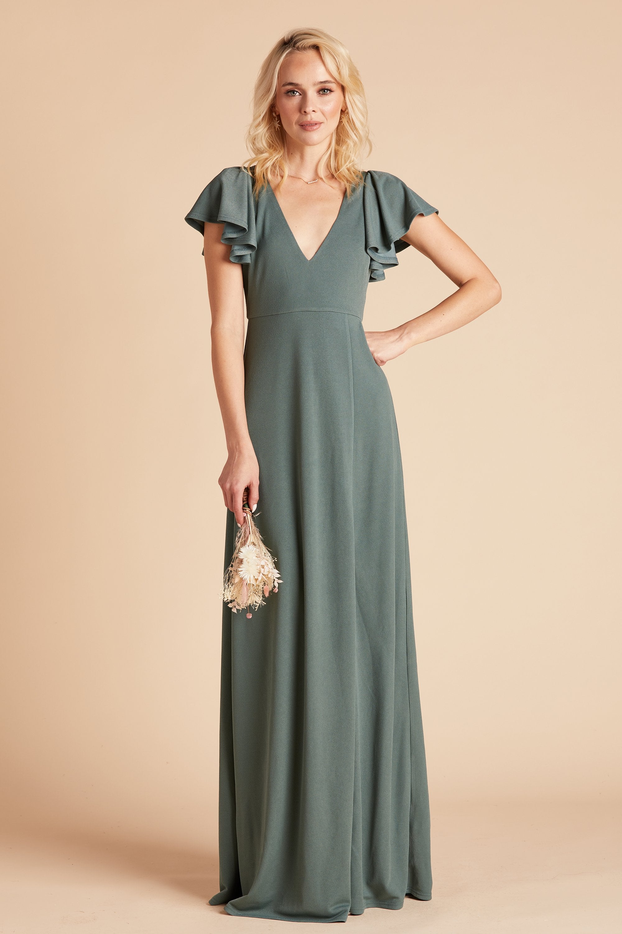 Birdy Grey Hannah hot Empire waist seaglass flutter sleeve slit maxi dress