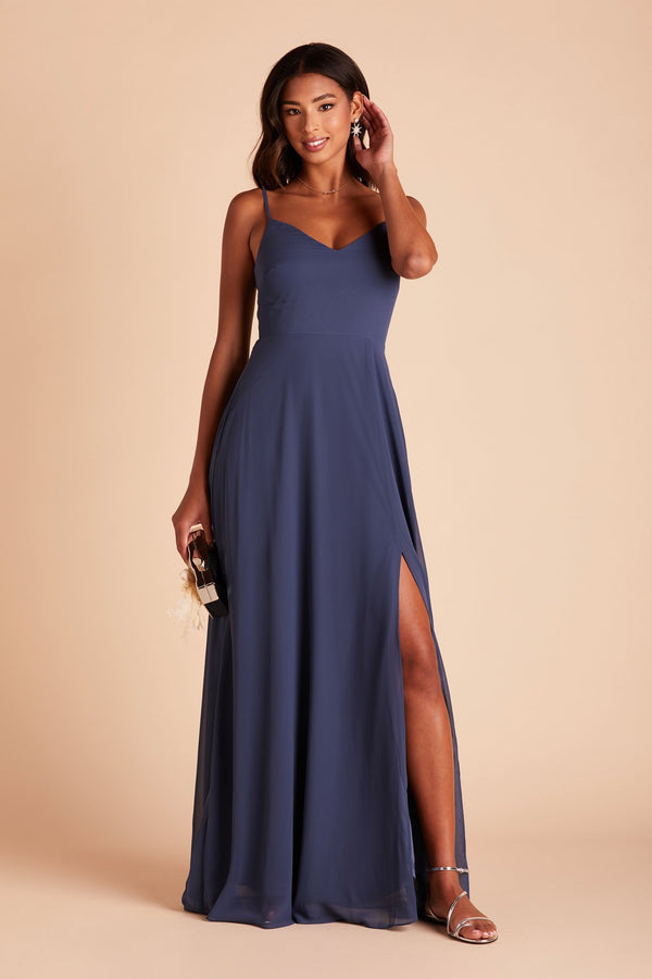 Devin Convertible Chiffon Bridesmaid Dress in Slate Blue | Birdy Grey