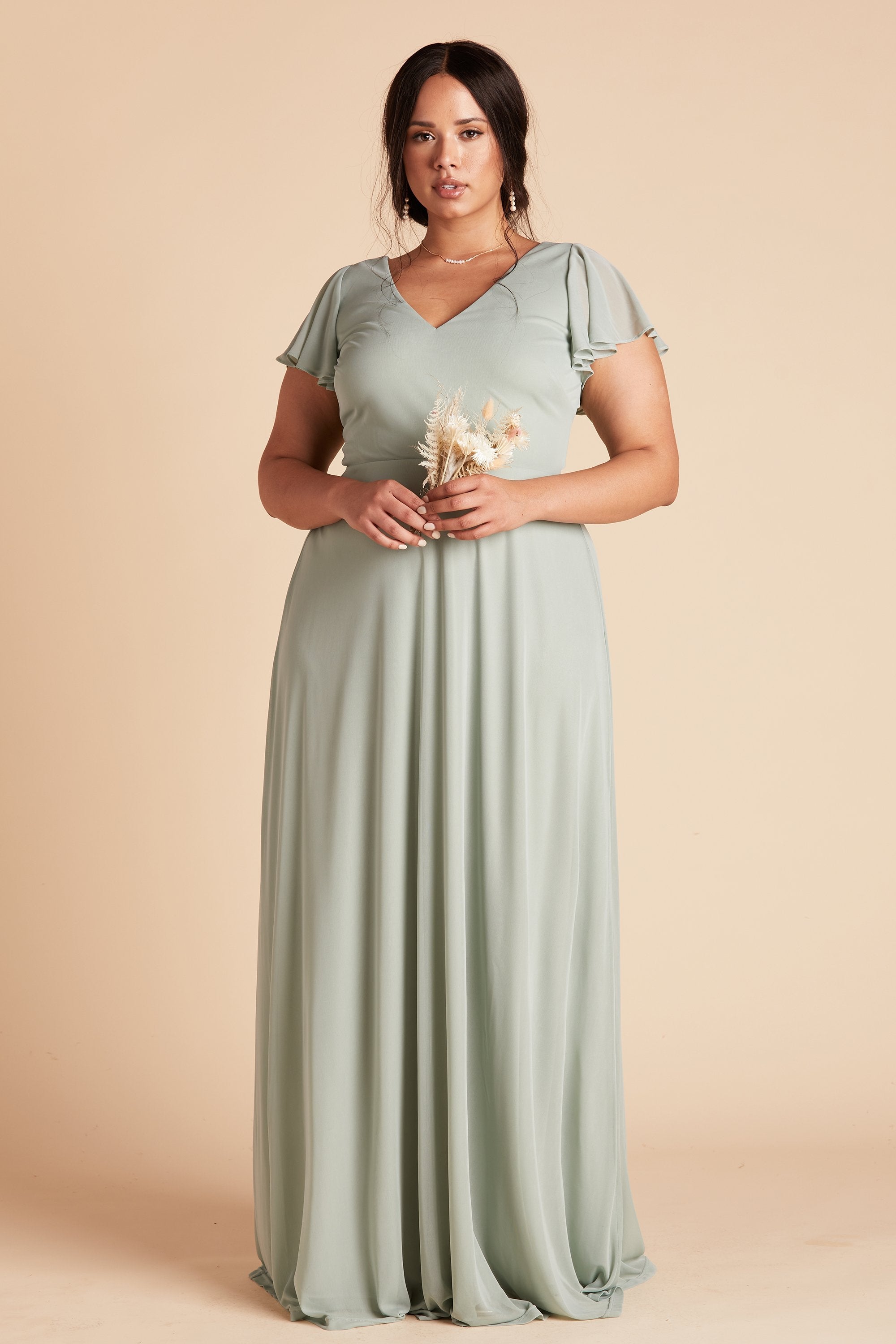 Hannah Flutter Sleeve Bridesmaid Dress in Sage | Birdy Grey