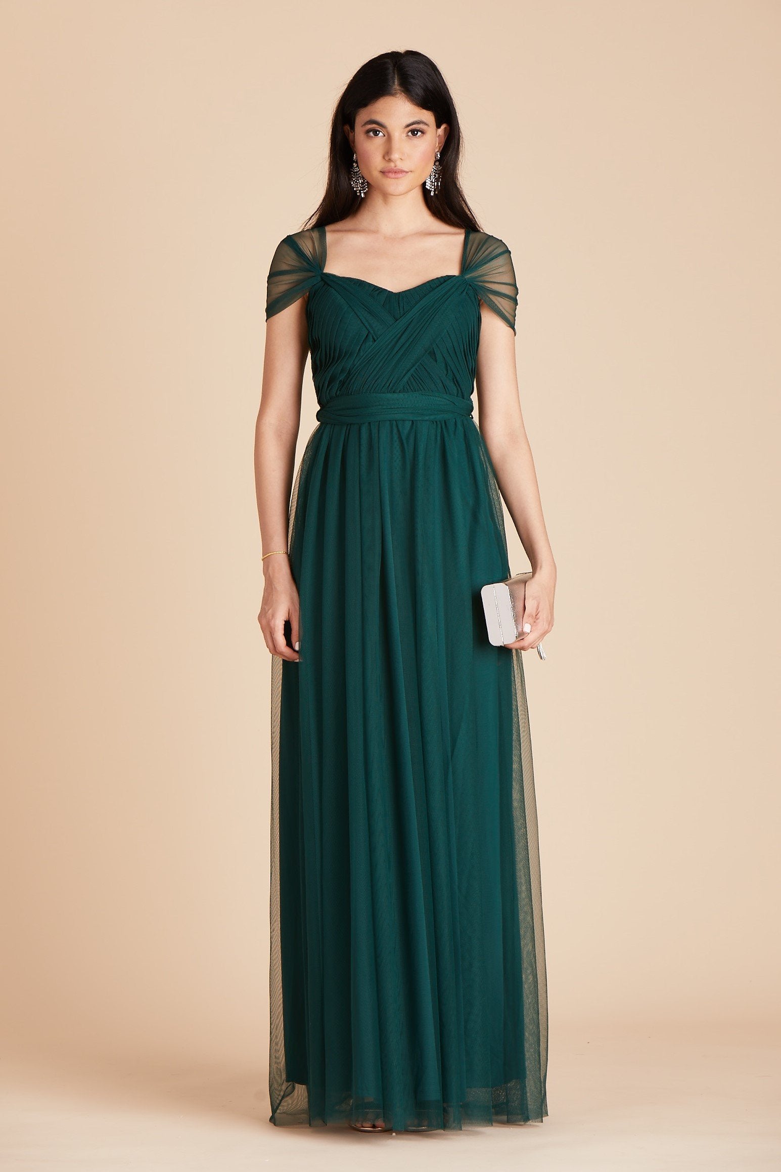 Christina Convertible Tulle Bridesmaid Dress in Emerald Birdy Grey