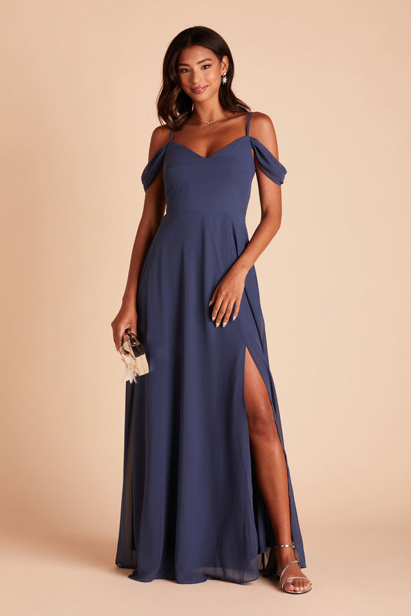 Devin Convertible Chiffon Bridesmaid Dress in Slate Blue | Birdy Grey