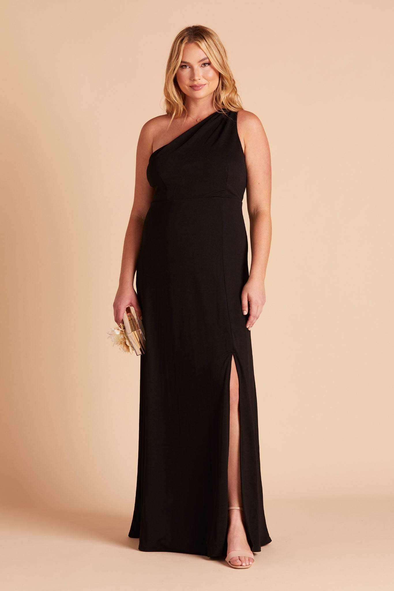 Long black hot sale crepe dress