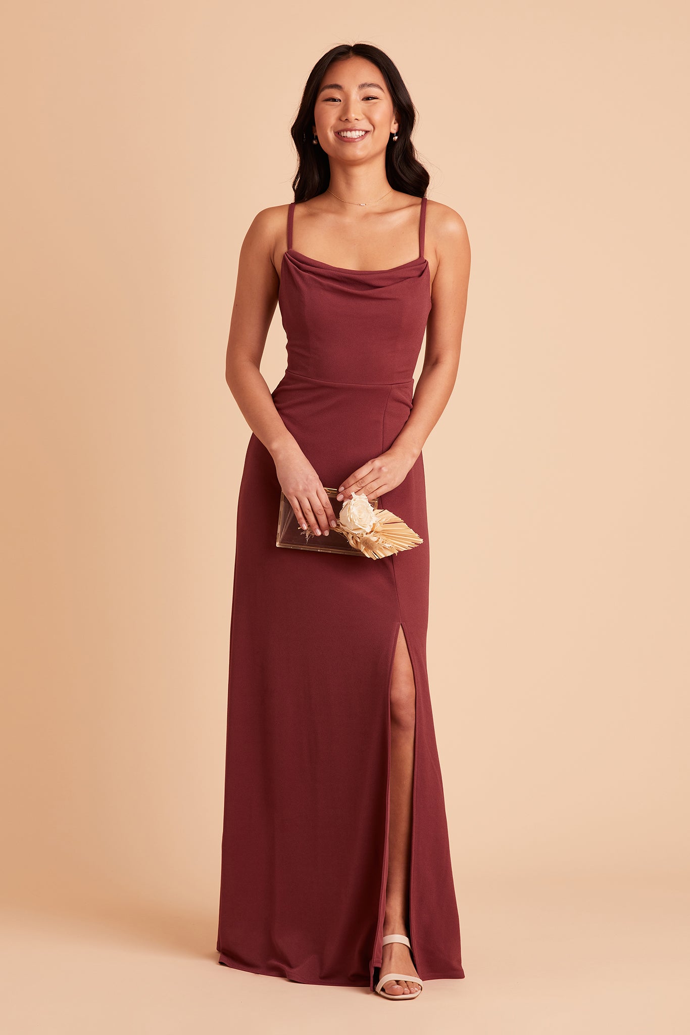 Ash Cowl Neck Bridesmaid Dress with Slit in Rosewood
